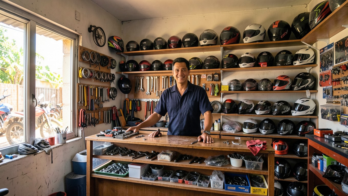 Interior de una tienda de repuestos para motos